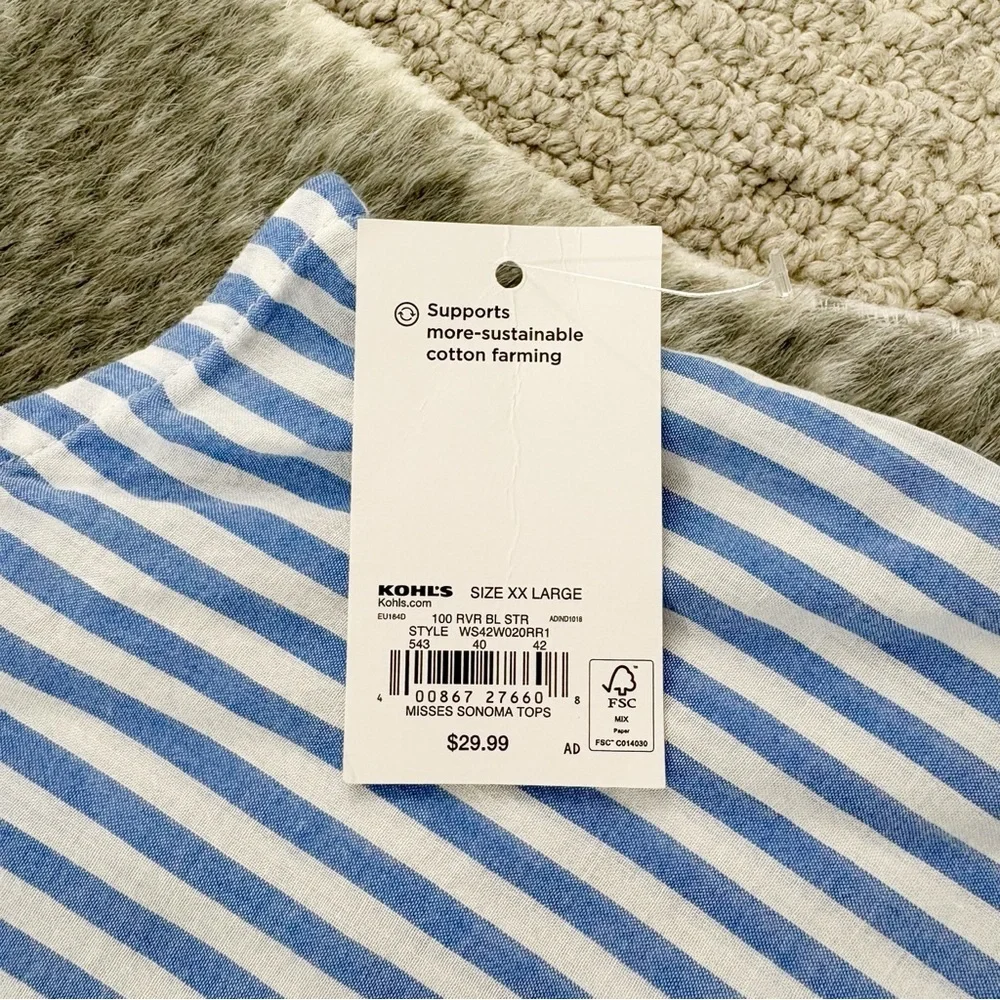 NWT Striped Flutter Sleeve Top XXL - Picture 8 of 11